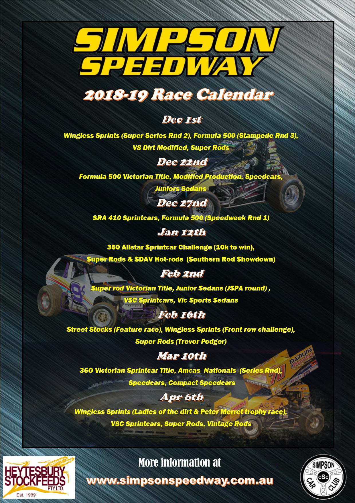 2018/19 Calendar Simpson Speedway